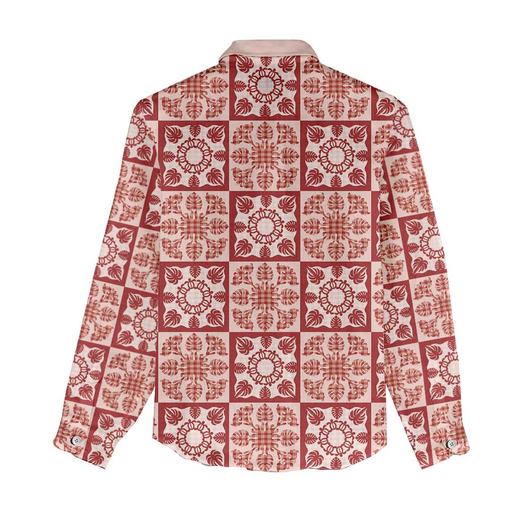 Ulaula Palaka Quilt Hawaii Women Casual Shirt Hawaiian Tropical Monstera Sea Turtle LT14 - Polynesian Pride