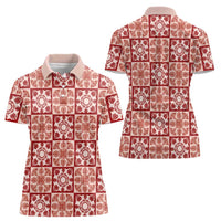 Ulaula Palaka Quilt Hawaii Women Polo Shirt Hawaiian Tropical Monstera Sea Turtle LT14 - Polynesian Pride