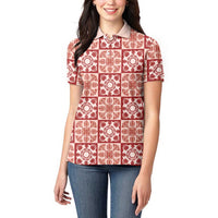 Ulaula Palaka Quilt Hawaii Women Polo Shirt Hawaiian Tropical Monstera Sea Turtle LT14 - Polynesian Pride