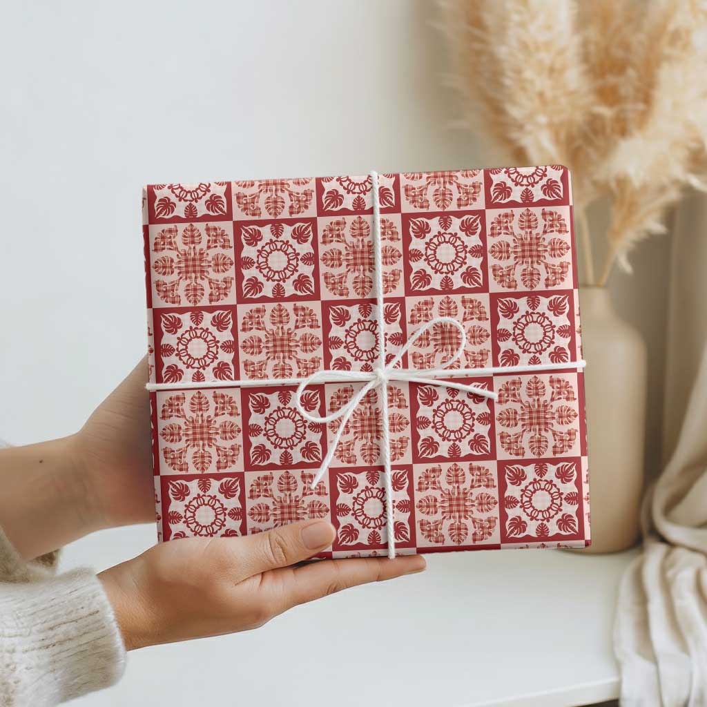 Ulaula Palaka Quilt Hawaii Wrapping Paper Hawaiian Tropical Monstera Sea Turtle