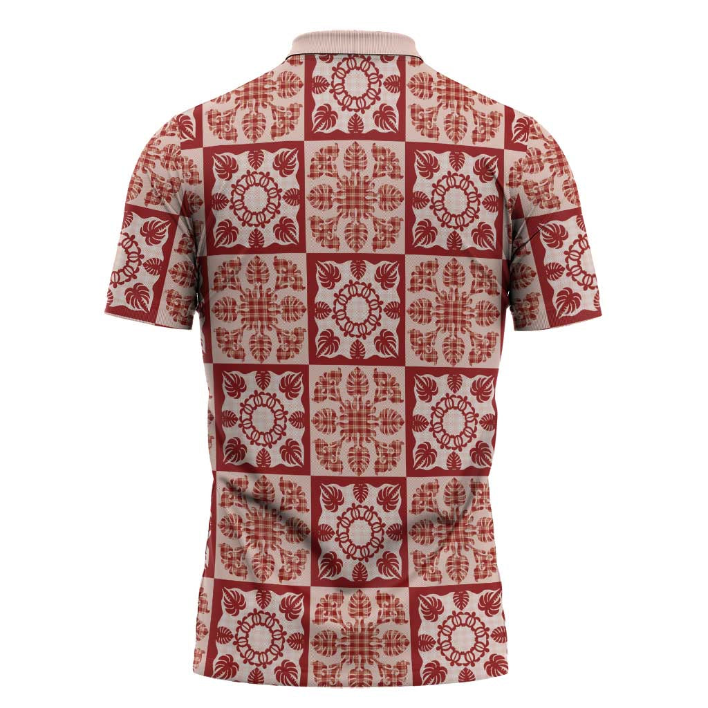 Ulaula Palaka Quilt Hawaii Zipper Polo Shirt Hawaiian Tropical Monstera Sea Turtle LT14 - Polynesian Pride