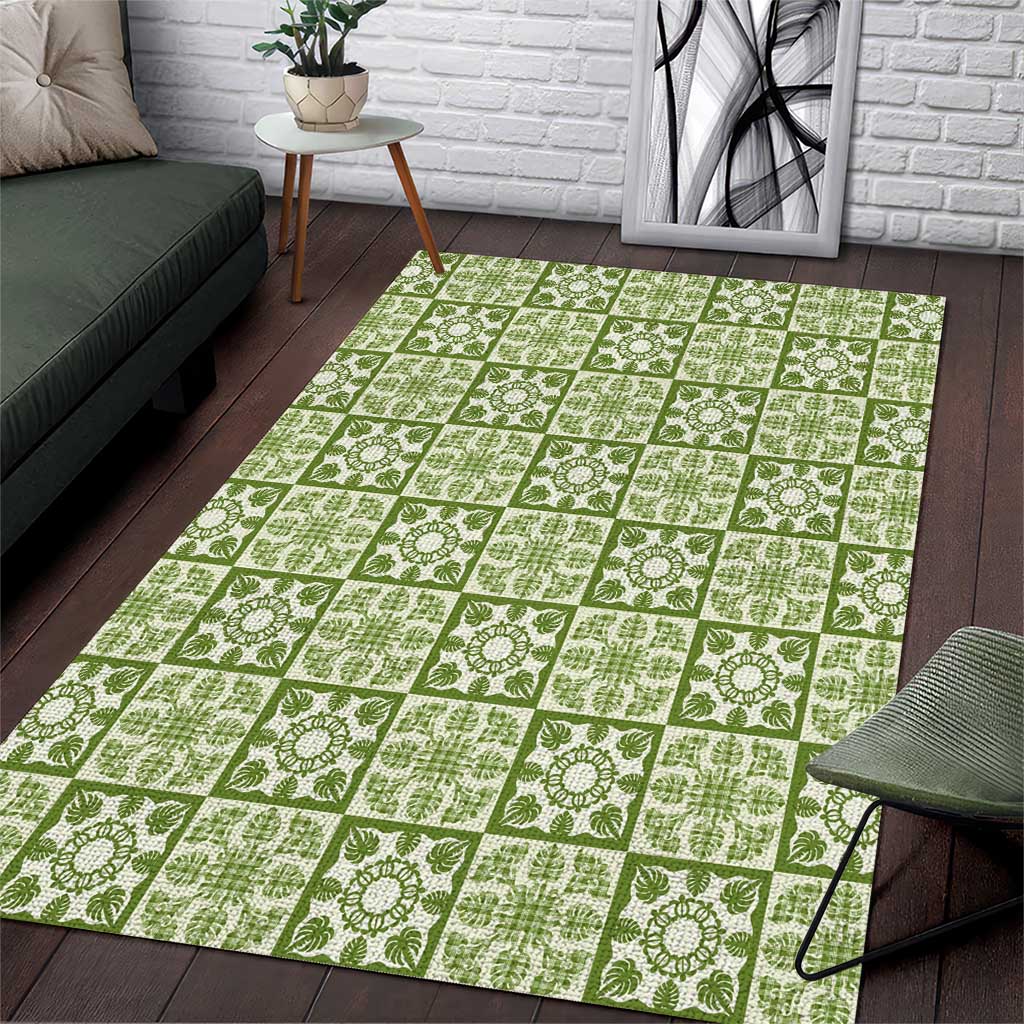Omaomao Palaka Quilt Hawaii Area Rug Hawaiian Tropical Monstera Sea Turtle LT14 Green - Polynesian Pride