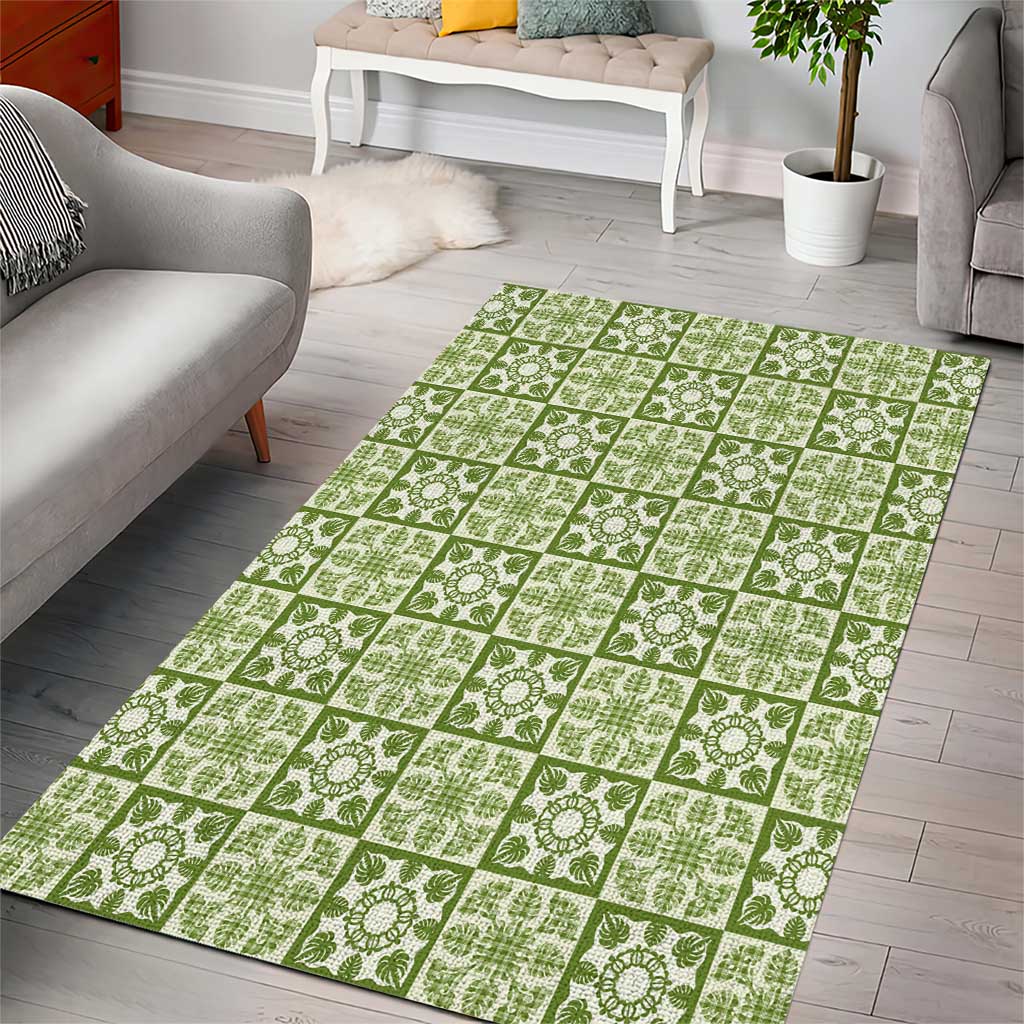 Omaomao Palaka Quilt Hawaii Area Rug Hawaiian Tropical Monstera Sea Turtle