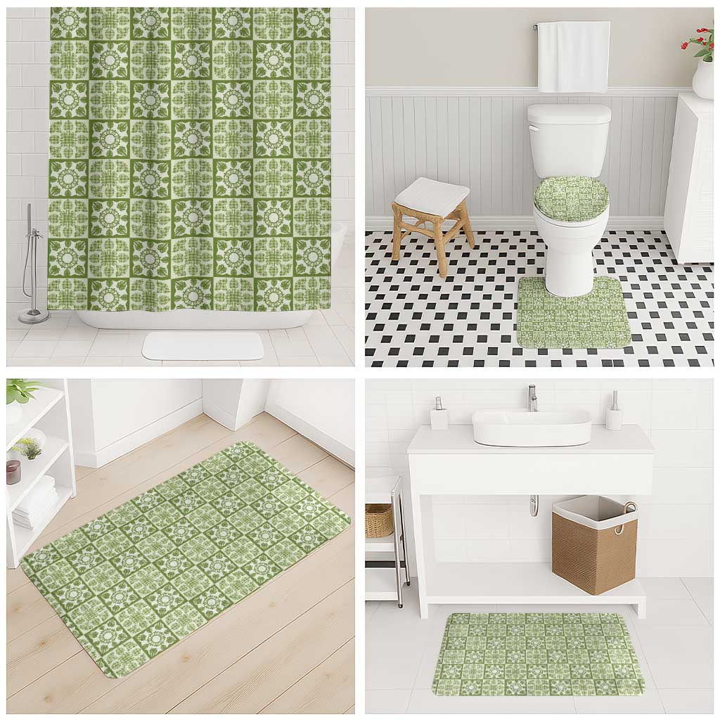 Omaomao Palaka Quilt Hawaii Bathroom Set Hawaiian Tropical Monstera Sea Turtle