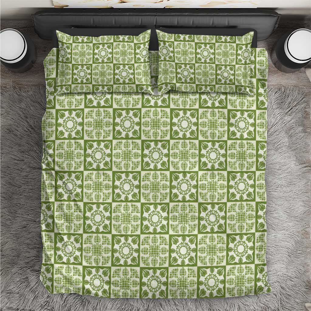 Omaomao Palaka Quilt Hawaii Bedding Set Hawaiian Tropical Monstera Sea Turtle