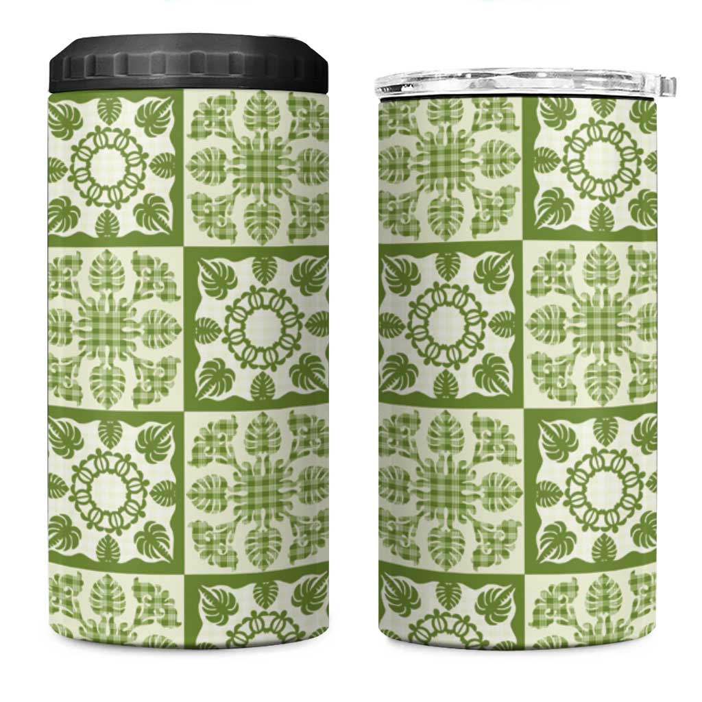 Omaomao Palaka Quilt Hawaii 4 in 1 Can Cooler Tumbler Hawaiian Tropical Monstera Sea Turtle LT14 One Size: 16 oz Green - Polynesian Pride