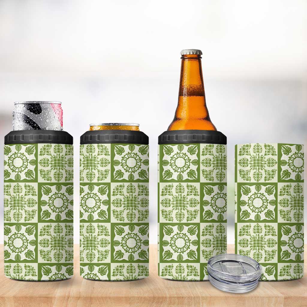 Omaomao Palaka Quilt Hawaii 4 in 1 Can Cooler Tumbler Hawaiian Tropical Monstera Sea Turtle LT14 - Polynesian Pride