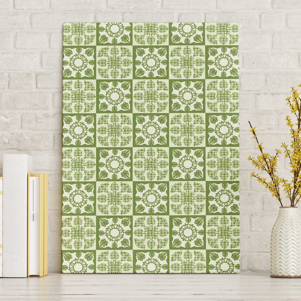 Omaomao Palaka Quilt Hawaii Canvas Wall Art Hawaiian Tropical Monstera Sea Turtle LT14 Without Frame Green - Polynesian Pride