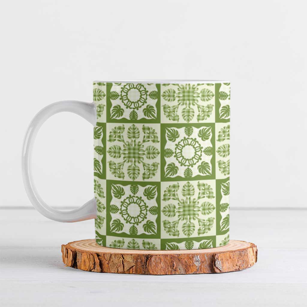 Omaomao Palaka Quilt Hawaii Ceramic Mug Hawaiian Tropical Monstera Sea Turtle