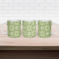 Omaomao Palaka Quilt Hawaii Ceramic Mug Hawaiian Tropical Monstera Sea Turtle