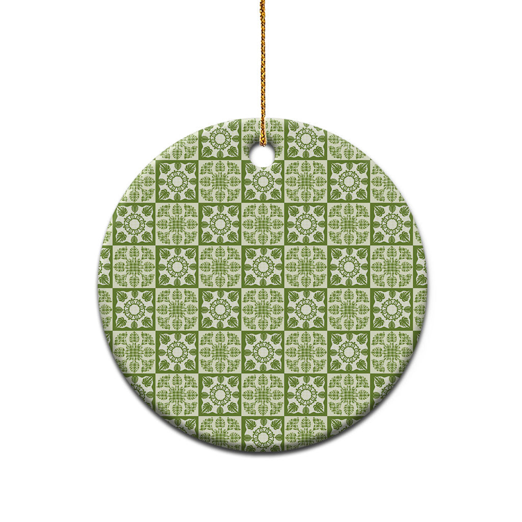 Omaomao Palaka Quilt Hawaii Ceramic Ornament Hawaiian Tropical Monstera Sea Turtle LT14 - Polynesian Pride