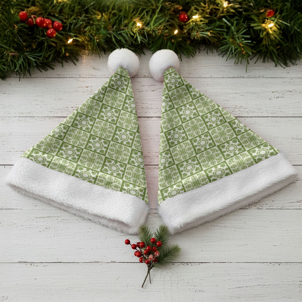 Omaomao Palaka Quilt Hawaii Christmas Santa Hat Hawaiian Tropical Monstera Sea Turtle LT14 - Polynesian Pride