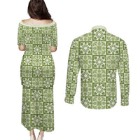 Omaomao Palaka Quilt Hawaii Couples Matching Puletasi and Long Sleeve Button Shirt Hawaiian Tropical Monstera Sea Turtle LT14 - Polynesian Pride