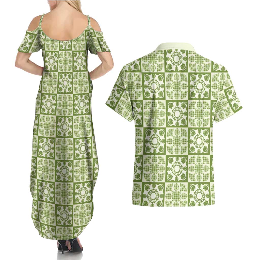 Omaomao Palaka Quilt Hawaii Couples Matching Summer Maxi Dress and Hawaiian Shirt Hawaiian Tropical Monstera Sea Turtle