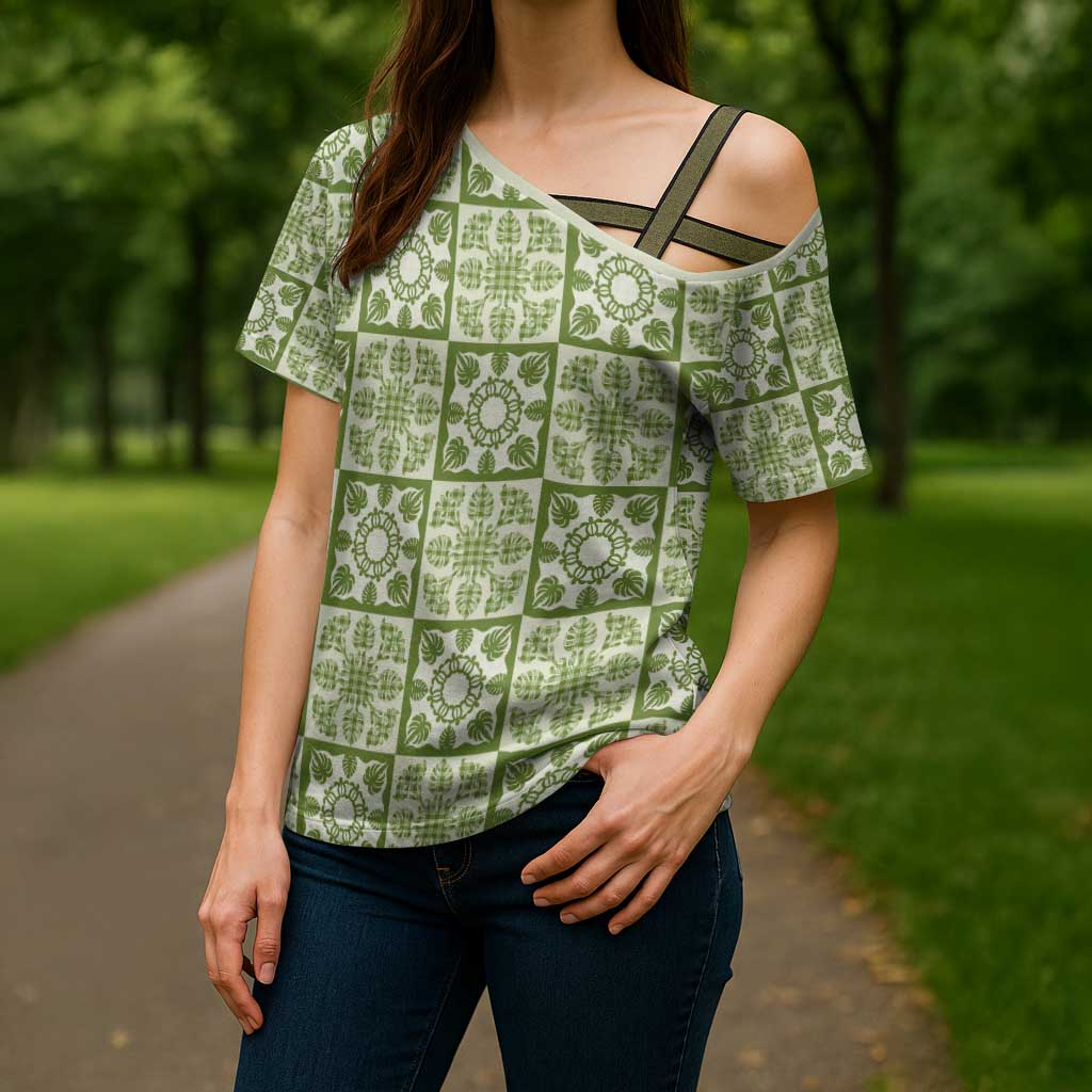 Omaomao Palaka Quilt Hawaii Cross Shoulder Shirt Hawaiian Tropical Monstera Sea Turtle LT14 - Polynesian Pride