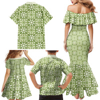 Omaomao Palaka Quilt Hawaii Family Matching Mermaid Dress and Hawaiian Shirt Hawaiian Tropical Monstera Sea Turtle