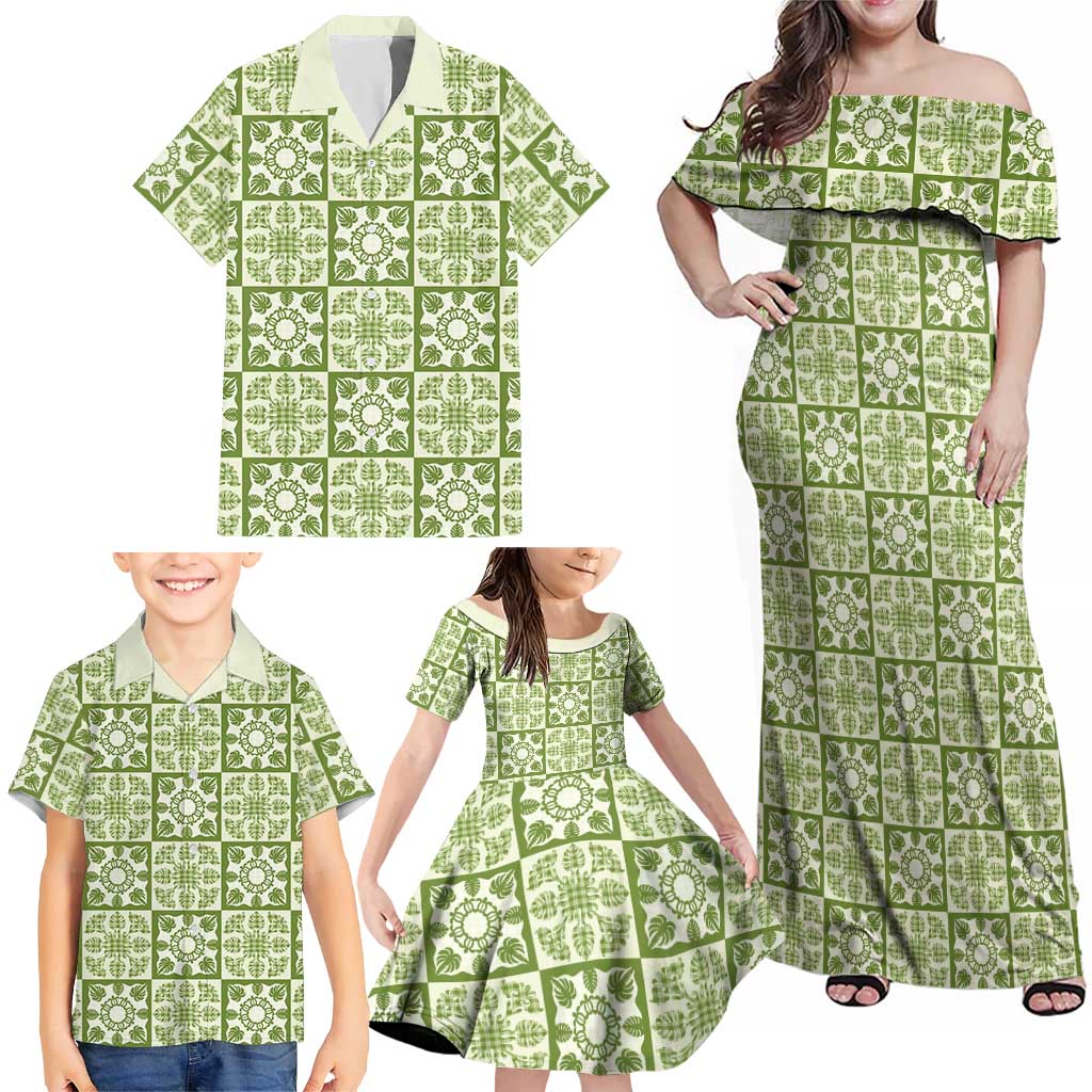 Omaomao Palaka Quilt Hawaii Family Matching Off Shoulder Maxi Dress and Hawaiian Shirt Hawaiian Tropical Monstera Sea Turtle LT14 - Polynesian Pride