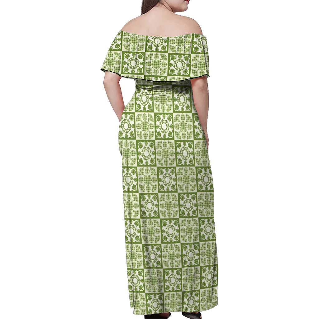 Omaomao Palaka Quilt Hawaii Family Matching Off Shoulder Maxi Dress and Hawaiian Shirt Hawaiian Tropical Monstera Sea Turtle LT14 - Polynesian Pride