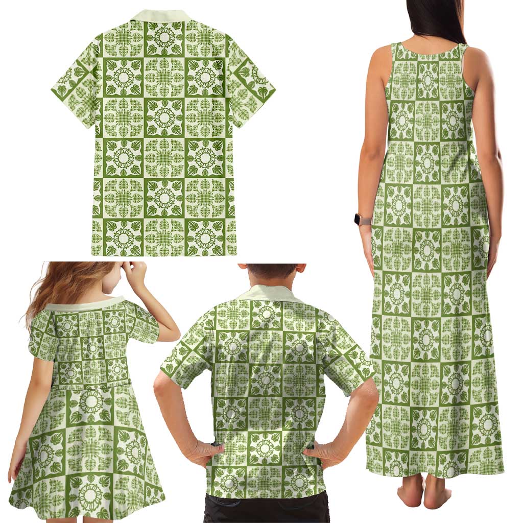 Omaomao Palaka Quilt Hawaii Family Matching Tank Maxi Dress and Hawaiian Shirt Hawaiian Tropical Monstera Sea Turtle LT14 - Polynesian Pride