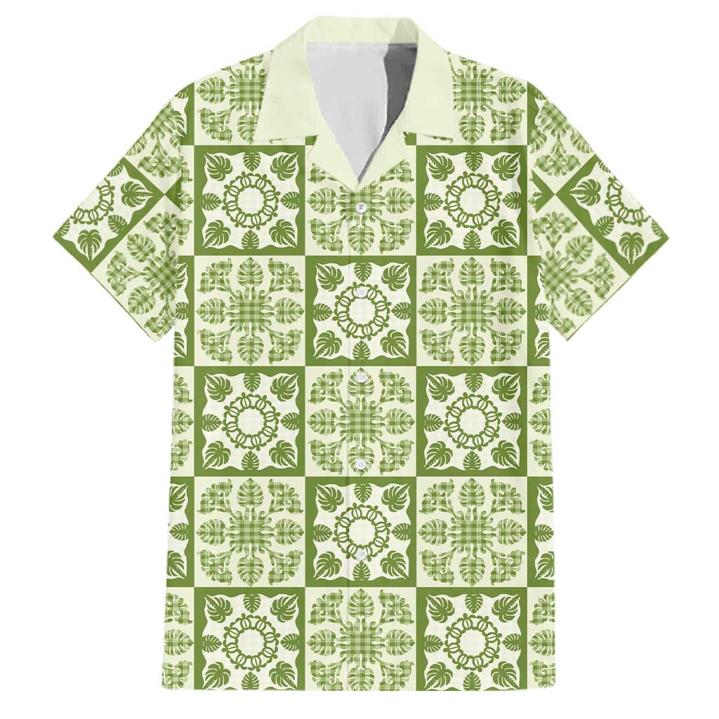 Omaomao Palaka Quilt Hawaii Family Matching Tank Maxi Dress and Hawaiian Shirt Hawaiian Tropical Monstera Sea Turtle LT14 Dad's Shirt - Short Sleeve Green - Polynesian Pride