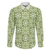 Omaomao Palaka Quilt Hawaii Family Matching Tank Maxi Dress and Hawaiian Shirt Hawaiian Tropical Monstera Sea Turtle LT14 Dad's Shirt - Long Sleeve Green - Polynesian Pride