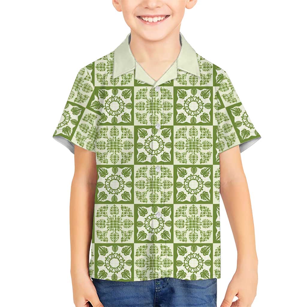 Omaomao Palaka Quilt Hawaii Kid Hawaiian Shirt Hawaiian Tropical Monstera Sea Turtle LT14 Kid Green - Polynesian Pride