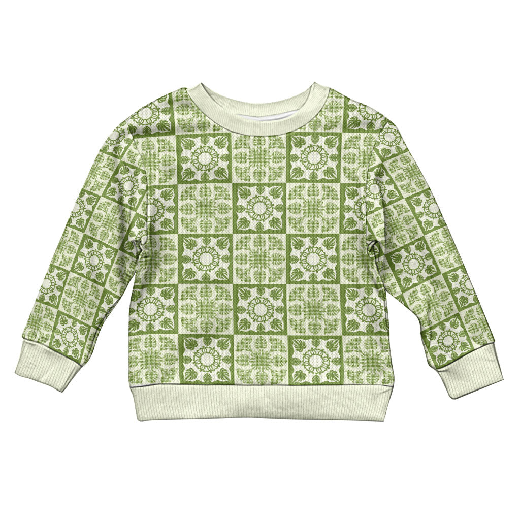 Omaomao Palaka Quilt Hawaii Kid Ugly Christmas Sweater Hawaiian Tropical Monstera Sea Turtle LT14 Kid Green - Polynesian Pride