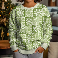 Omaomao Palaka Quilt Hawaii Kid Ugly Christmas Sweater Hawaiian Tropical Monstera Sea Turtle LT14 - Polynesian Pride