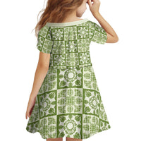 Omaomao Palaka Quilt Hawaii Kid Short Sleeve Dress Hawaiian Tropical Monstera Sea Turtle LT14 - Polynesian Pride