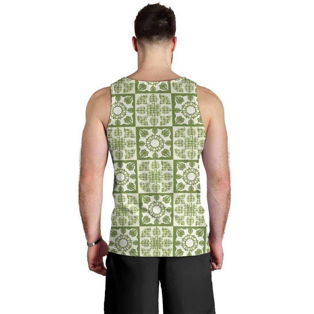 Omaomao Palaka Quilt Hawaii Men Tank Top Hawaiian Tropical Monstera Sea Turtle