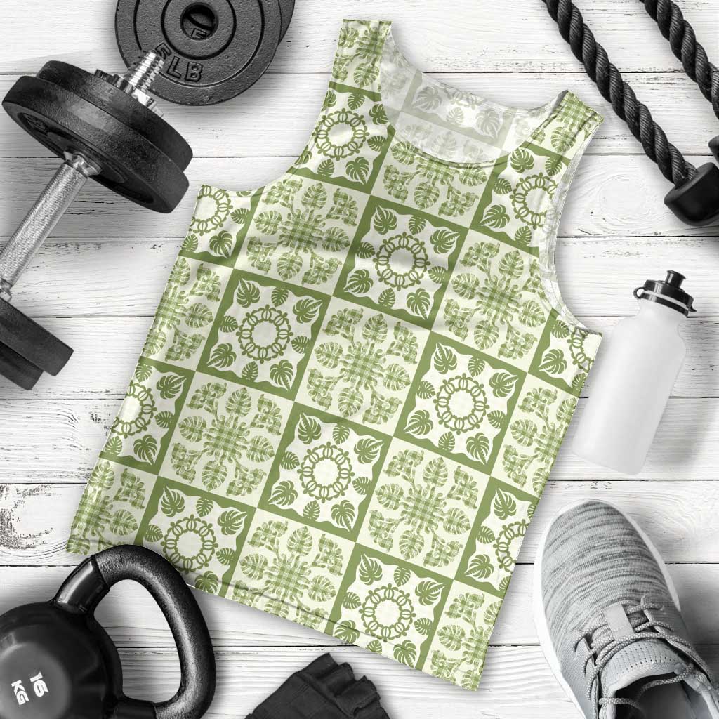 Omaomao Palaka Quilt Hawaii Men Tank Top Hawaiian Tropical Monstera Sea Turtle