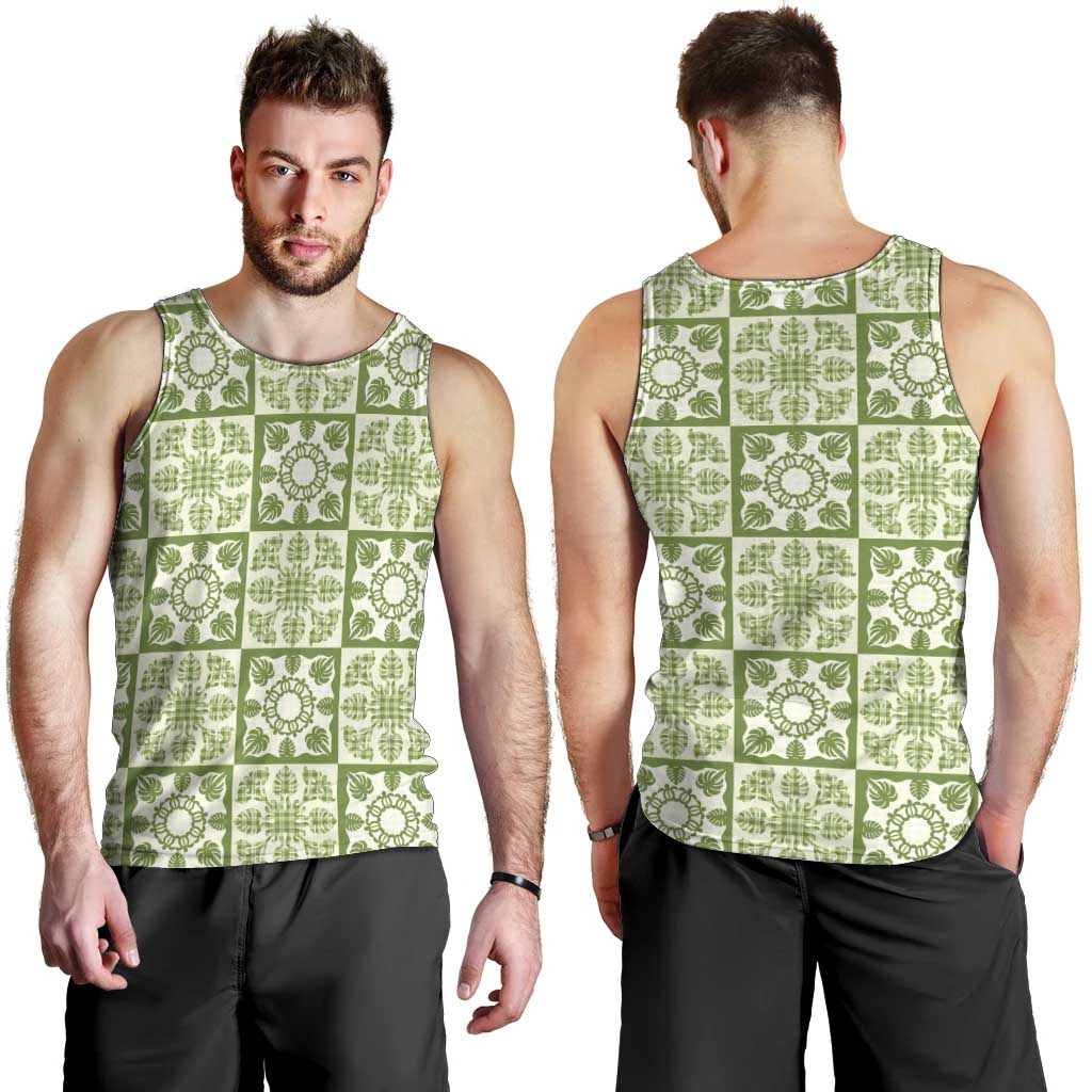Omaomao Palaka Quilt Hawaii Men Tank Top Hawaiian Tropical Monstera Sea Turtle