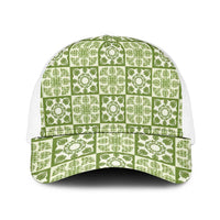 Omaomao Palaka Quilt Hawaii Mesh Trucker Cap Hawaiian Tropical Monstera Sea Turtle