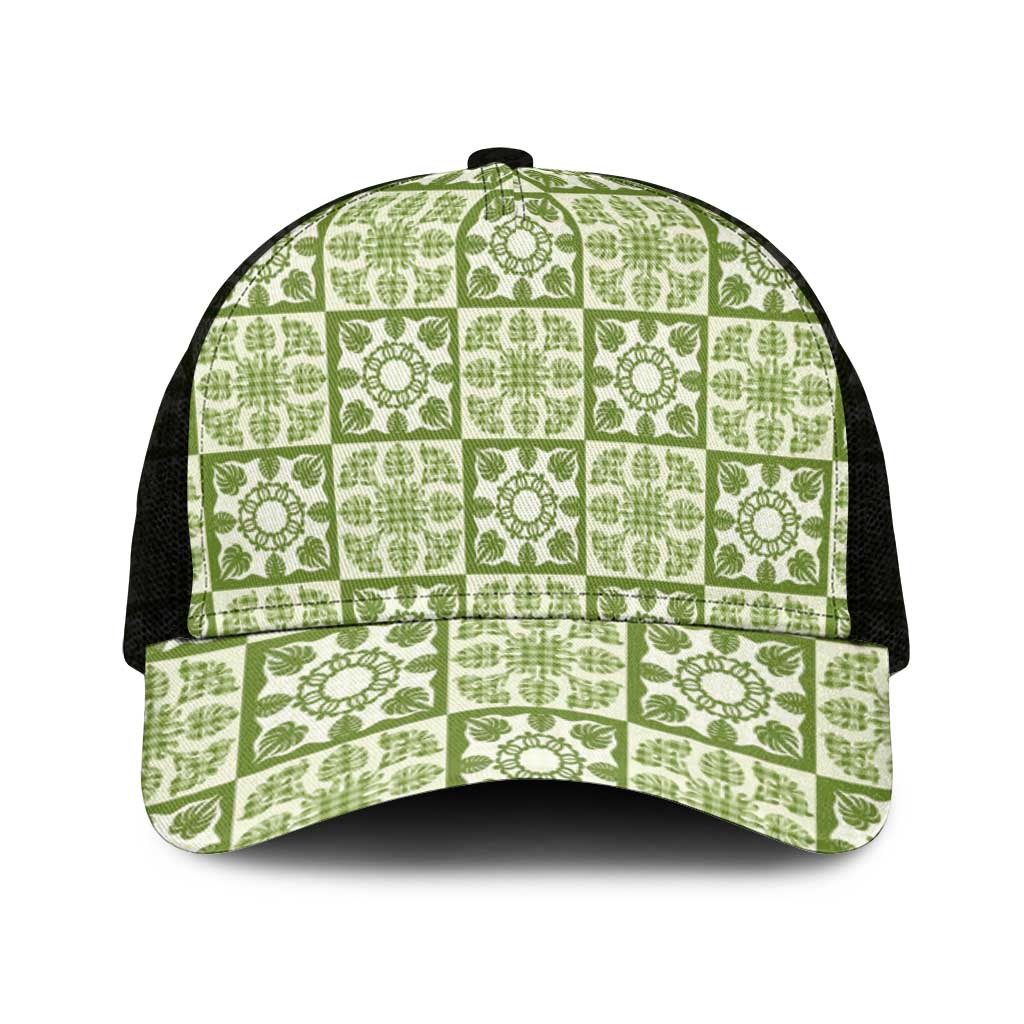 Omaomao Palaka Quilt Hawaii Mesh Trucker Cap Hawaiian Tropical Monstera Sea Turtle