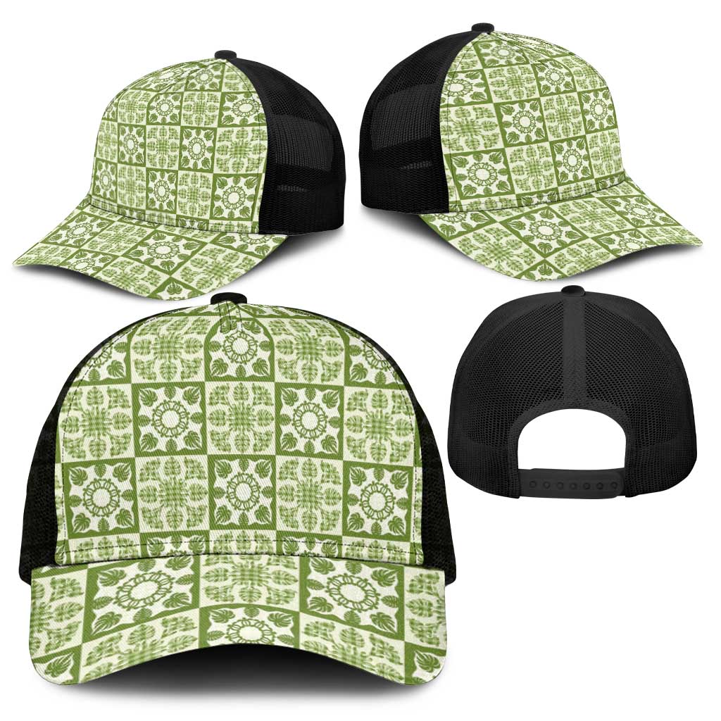 Omaomao Palaka Quilt Hawaii Mesh Trucker Cap Hawaiian Tropical Monstera Sea Turtle