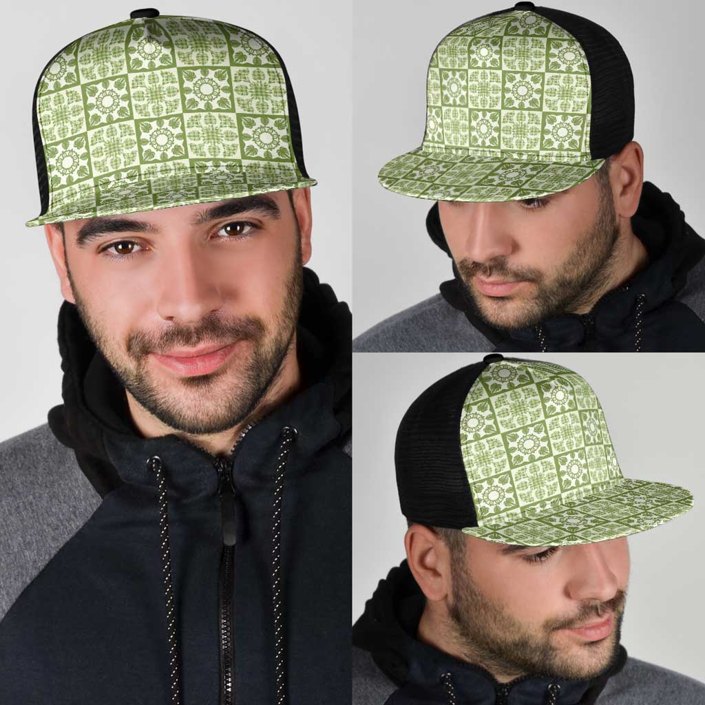 Omaomao Palaka Quilt Hawaii Mesh Trucker Cap Hawaiian Tropical Monstera Sea Turtle