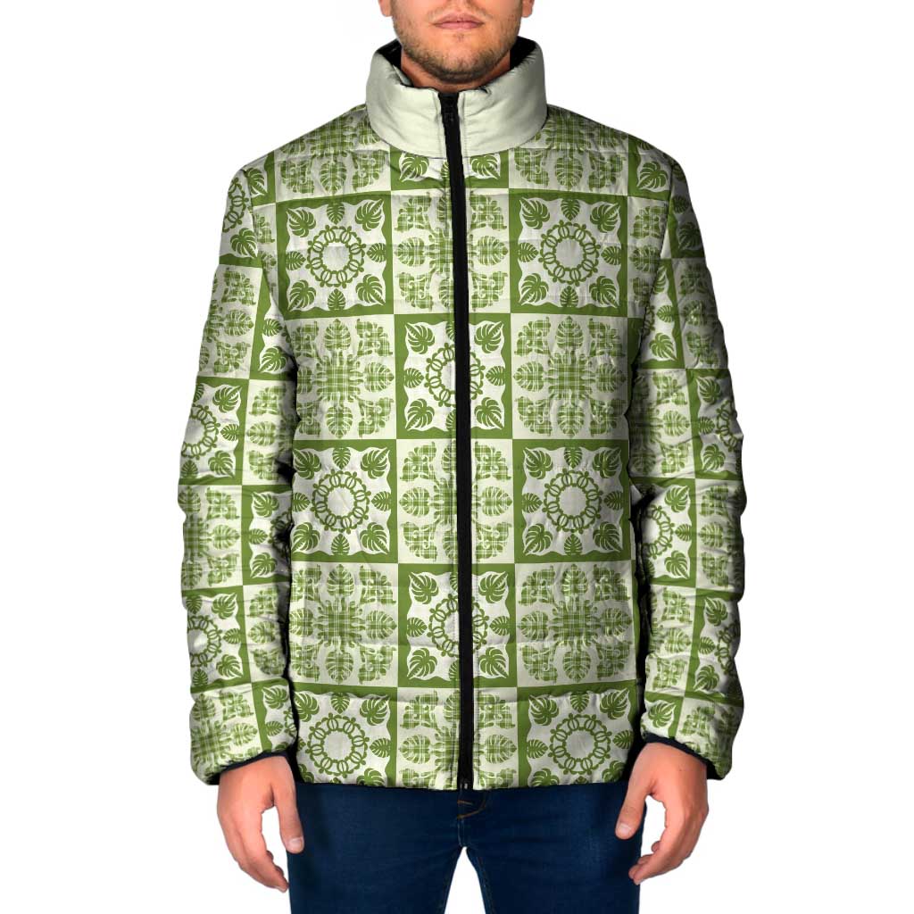 Omaomao Palaka Quilt Hawaii Padded Jacket Hawaiian Tropical Monstera Sea Turtle LT14 Men Green - Polynesian Pride