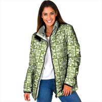 Omaomao Palaka Quilt Hawaii Padded Jacket Hawaiian Tropical Monstera Sea Turtle LT14 Women Green - Polynesian Pride