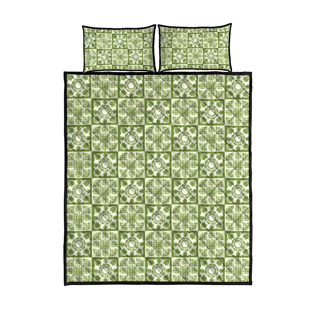 Omaomao Palaka Quilt Hawaii Quilt Bed Set Hawaiian Tropical Monstera Sea Turtle