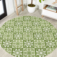 Omaomao Palaka Quilt Hawaii Round Carpet Hawaiian Tropical Monstera Sea Turtle