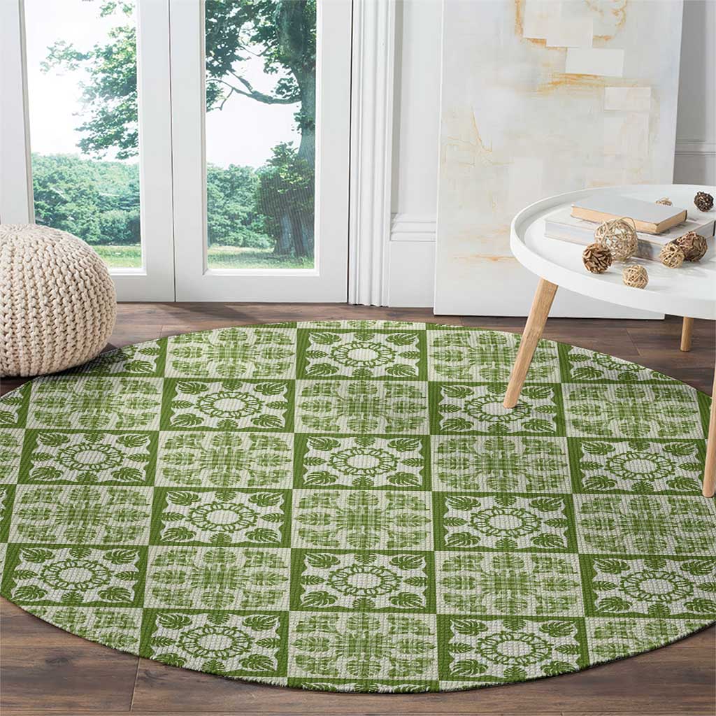 Omaomao Palaka Quilt Hawaii Round Carpet Hawaiian Tropical Monstera Sea Turtle