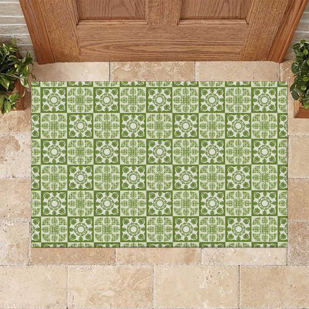 Omaomao Palaka Quilt Hawaii Rubber Doormat Hawaiian Tropical Monstera Sea Turtle