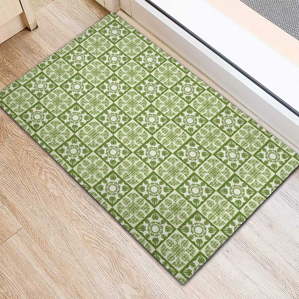 Omaomao Palaka Quilt Hawaii Rubber Doormat Hawaiian Tropical Monstera Sea Turtle