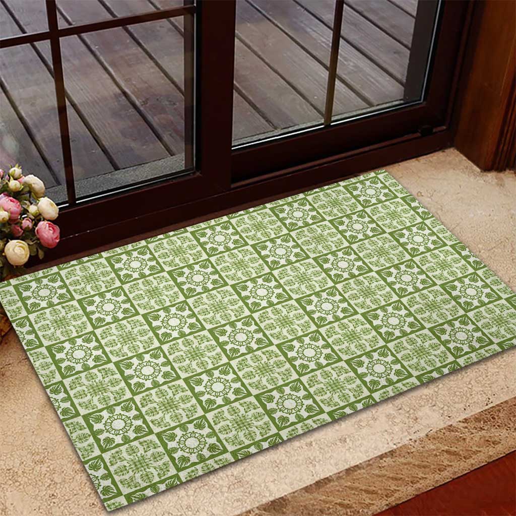 Omaomao Palaka Quilt Hawaii Rubber Doormat Hawaiian Tropical Monstera Sea Turtle