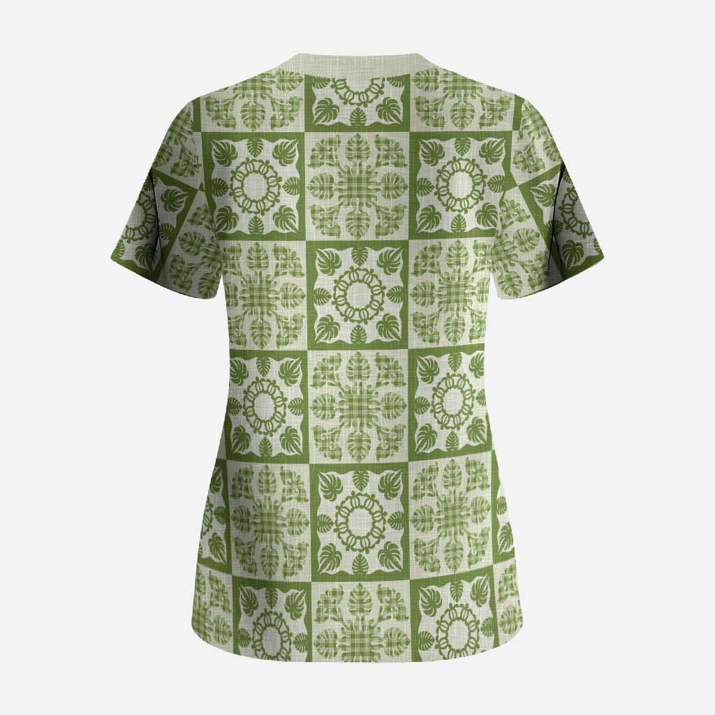 Omaomao Palaka Quilt Hawaii Scrub Top Hawaiian Tropical Monstera Sea Turtle