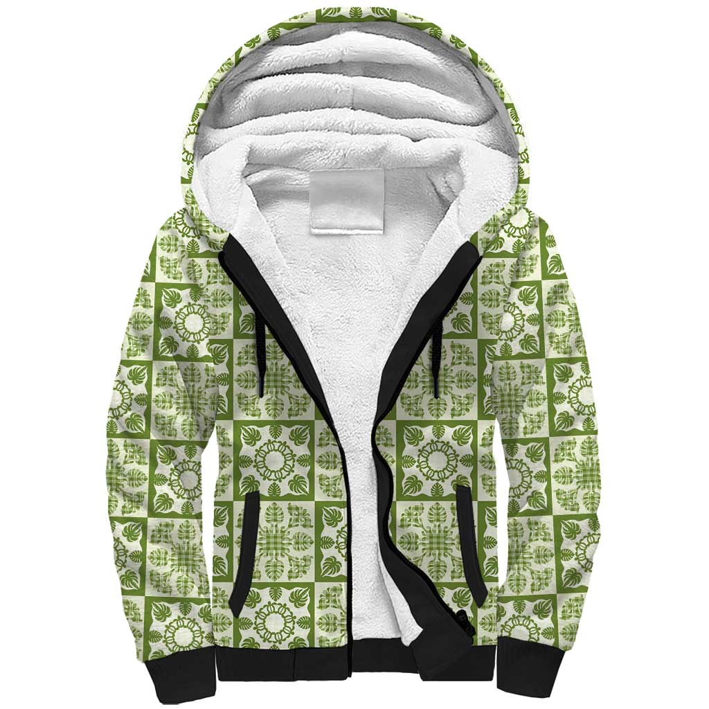 Omaomao Palaka Quilt Hawaii Sherpa Hoodie Hawaiian Tropical Monstera Sea Turtle