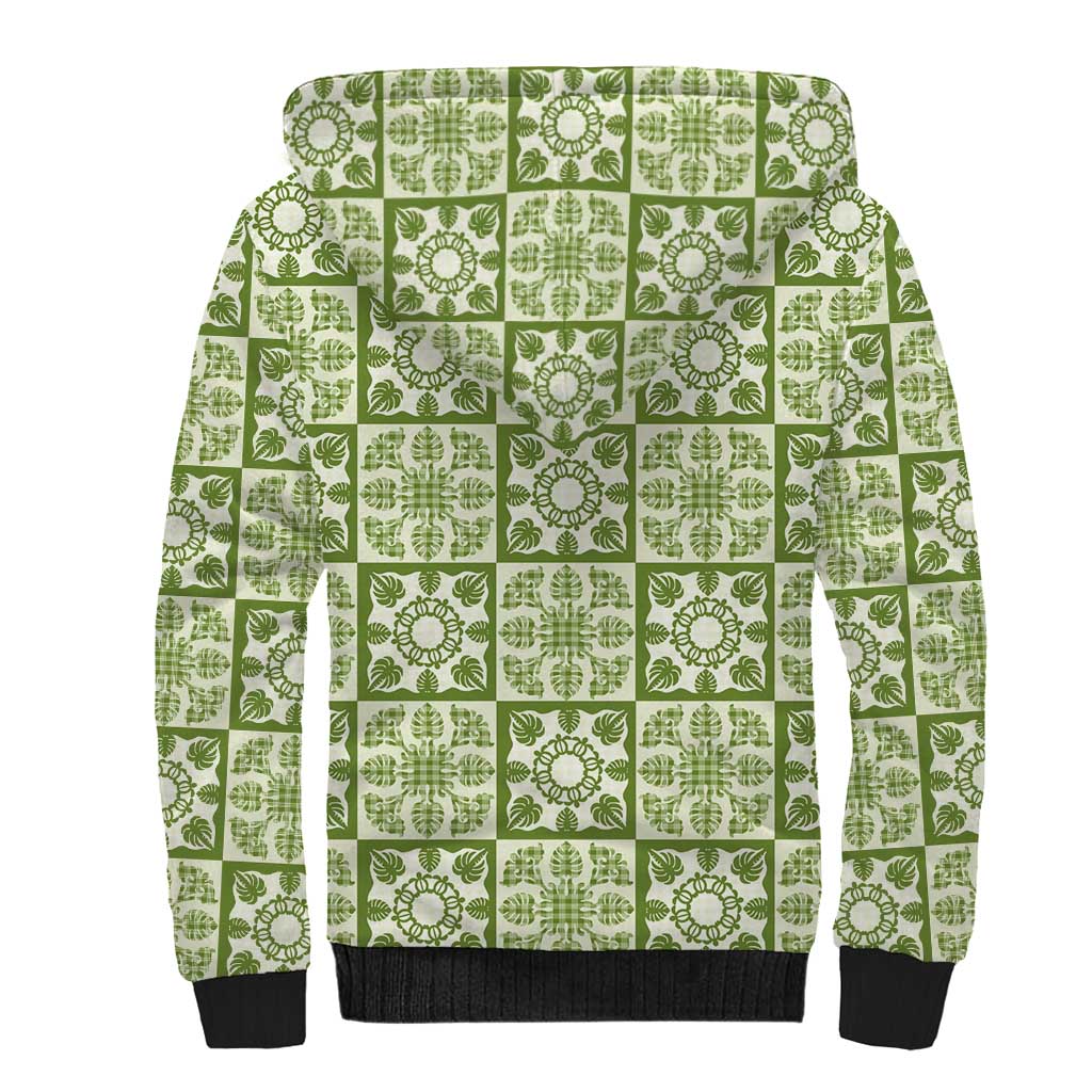 Omaomao Palaka Quilt Hawaii Sherpa Hoodie Hawaiian Tropical Monstera Sea Turtle