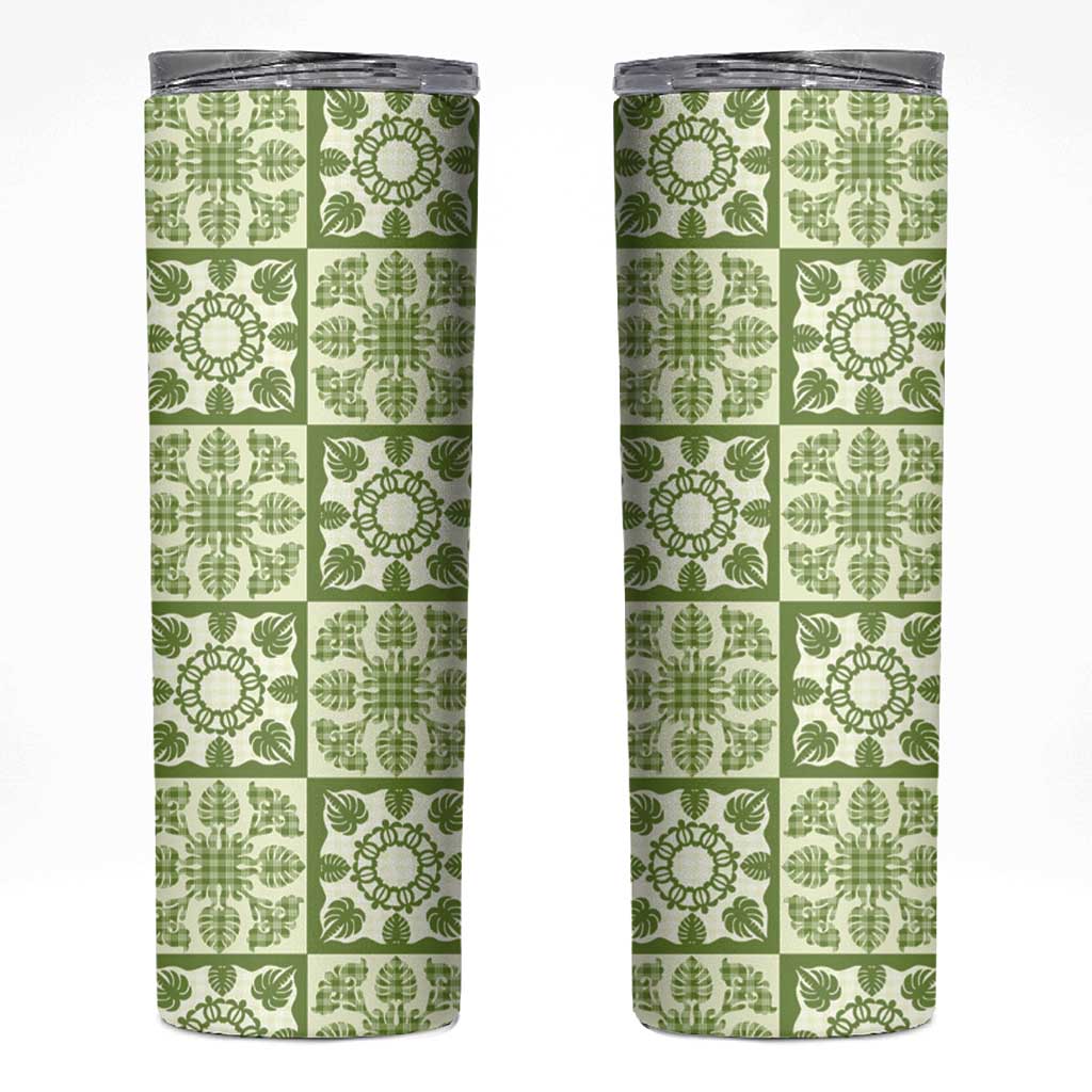 Omaomao Palaka Quilt Hawaii Skinny Tumbler Hawaiian Tropical Monstera Sea Turtle LT14 Green - Polynesian Pride