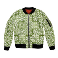 Omaomao Palaka Quilt Hawaii Sleeve Zip Bomber Jacket Hawaiian Tropical Monstera Sea Turtle
