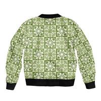 Omaomao Palaka Quilt Hawaii Sleeve Zip Bomber Jacket Hawaiian Tropical Monstera Sea Turtle